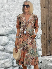 Rosalind Beauverne | Colorful Floral Midi Dress with V-Neck