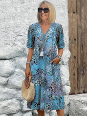 Rosalind Beauverne | Colorful Floral Midi Dress with V-Neck