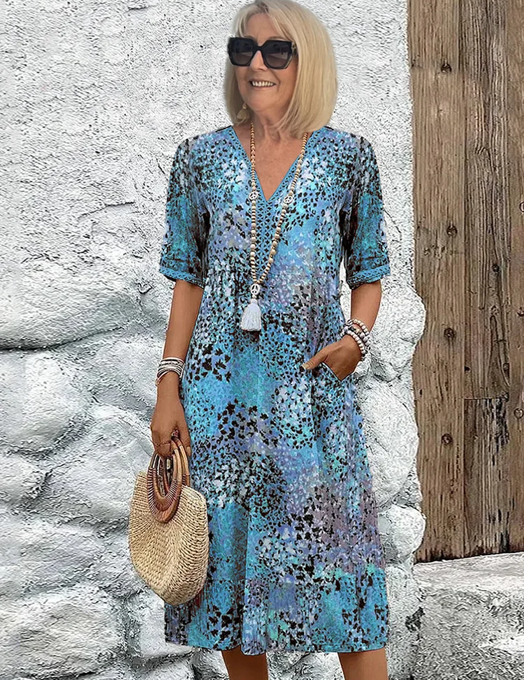 Rosalind Beauverne | Colorful Floral Midi Dress with V-Neck