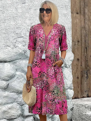 Rosalind Beauverne | Colorful Floral Midi Dress with V-Neck