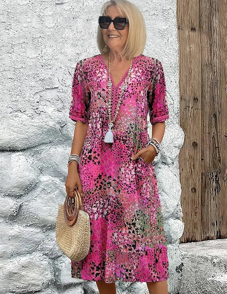 Rosalind Beauverne | Colorful Floral Midi Dress with V-Neck