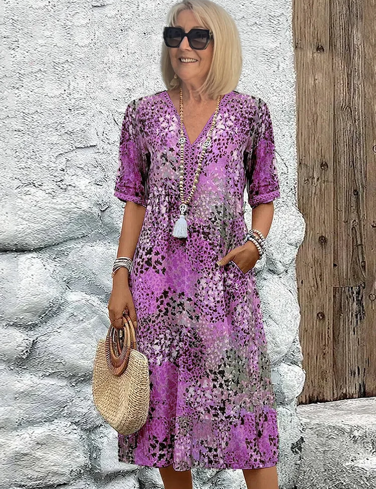Rosalind Beauverne | Colorful Floral Midi Dress with V-Neck