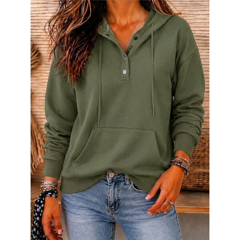Celeste Armand | Relaxed Button-Neck Hoodie For Women