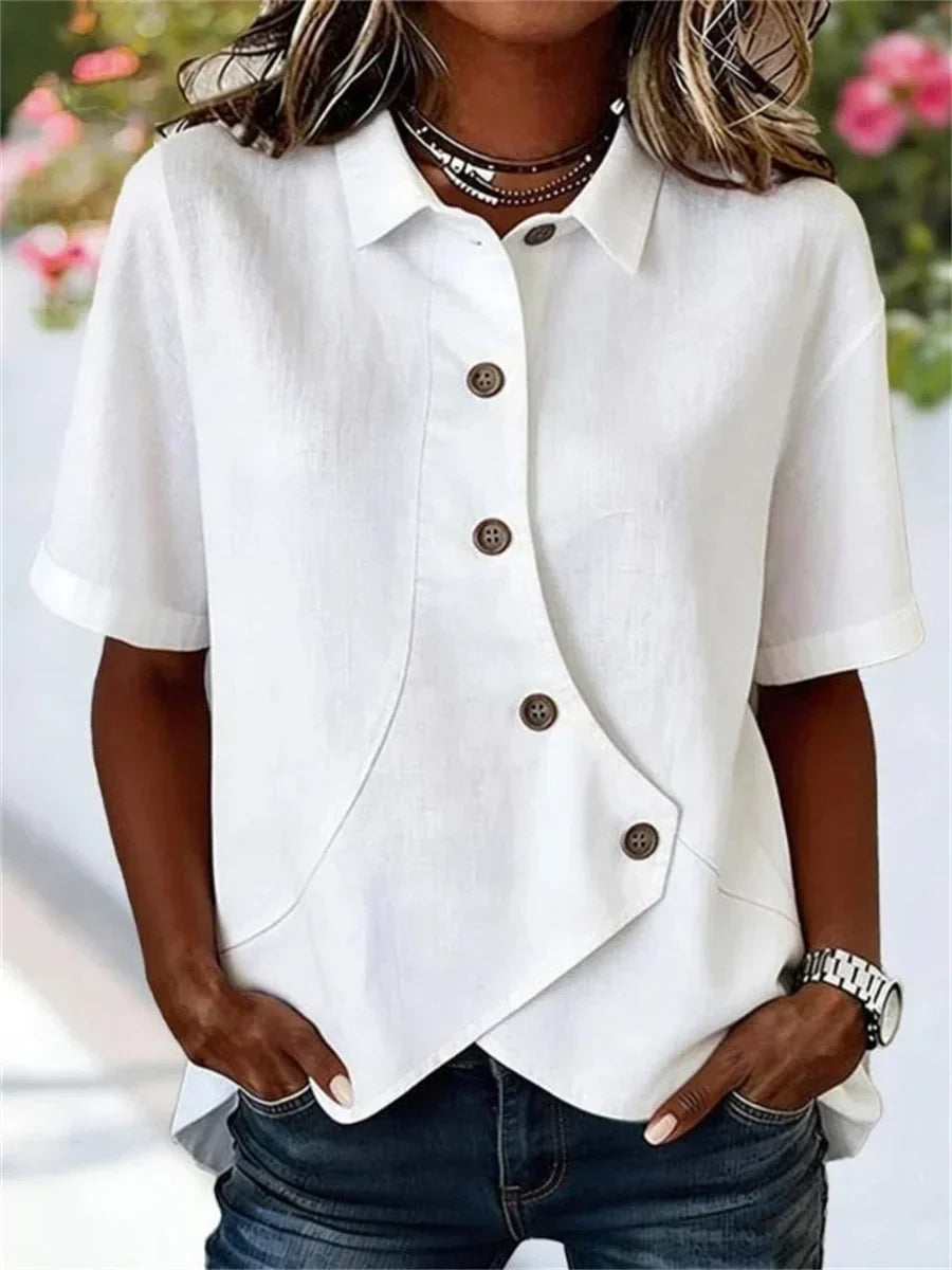 Clarisse Wentbourne | Casual Button-Up Short Sleeve Blouse For Women