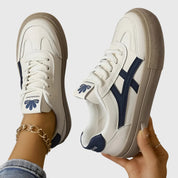 Vittoria Blanchard | White & Navy Lace-Up Platform Sneakers
