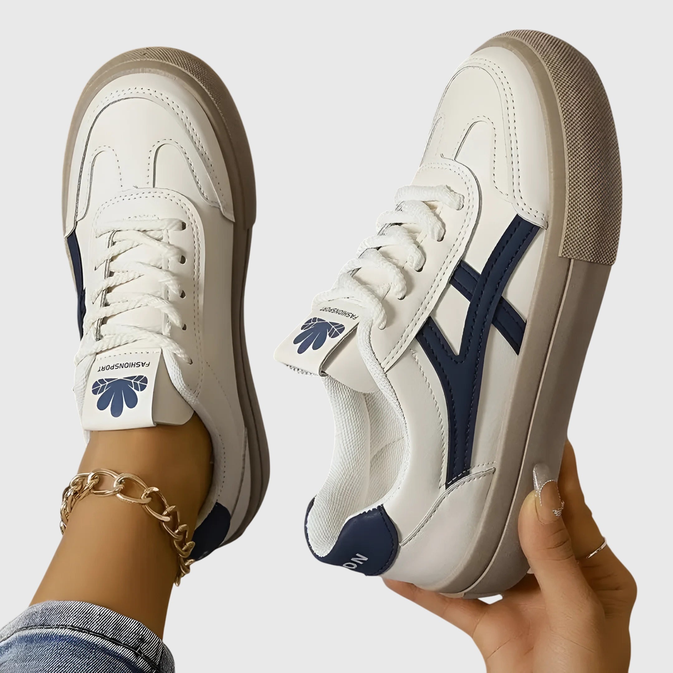 Vittoria Blanchard | White & Navy Lace-Up Platform Sneakers