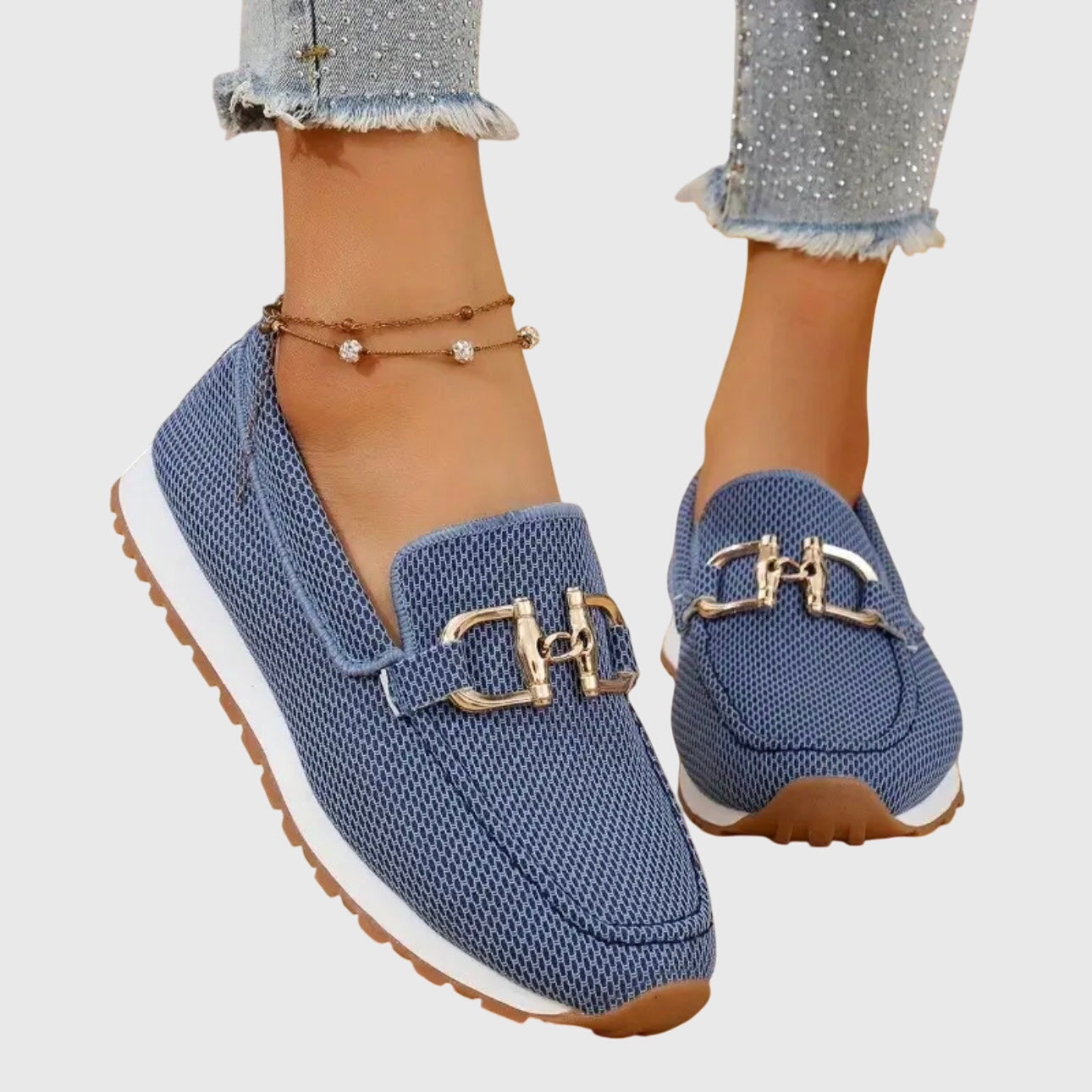 Beatrice Holloway | Blue Mesh Platform Loafers with Gold Horsebit