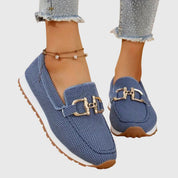 Seraphelle Dunbridge | Beige Mesh Slip-On Loafer Sneaker with Gold Horsebit