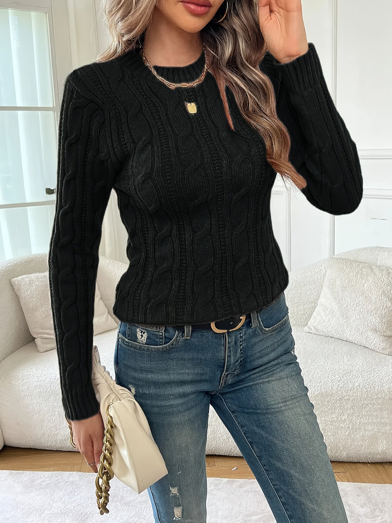 Bianca Verlaine | Cable-Knit Sweater With Crew Neckline For Women
