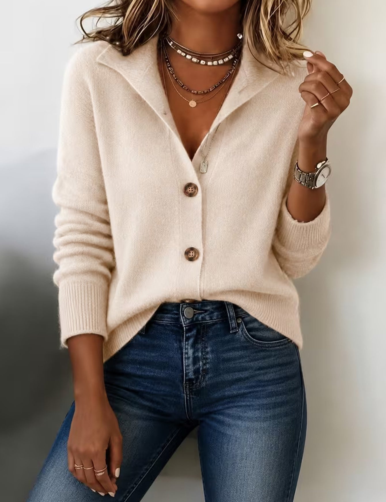 Coralee Whitford | Stand Collar Button Cardigan For Women