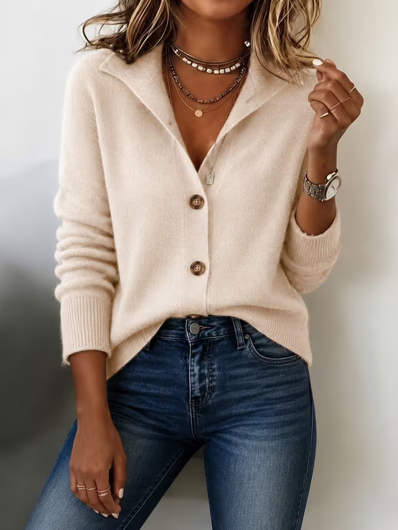 Coralee Whitford | Stand Collar Button Cardigan For Women