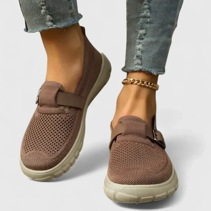 Claudette Fairbourne | Women's Mesh Slip-On Sneakers with Buckle Strap