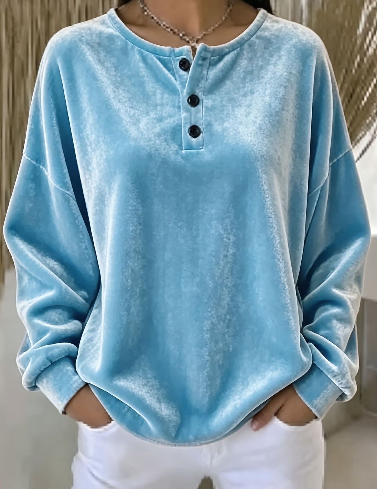 Amelinda Voscroft | Velvet Button Sweatshirt For Women
