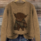 Marguerite Vaillant | Highland Cow Print Knit Sweater For Women