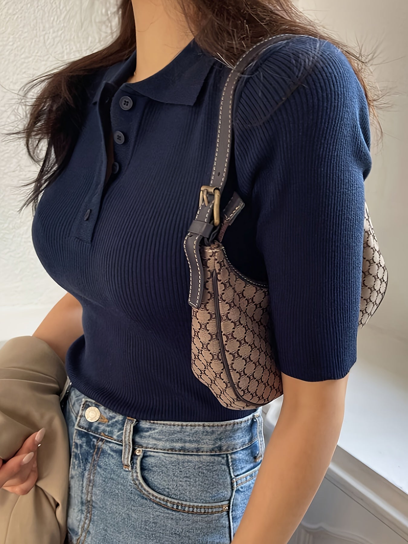Beatrix Chandon | Ribbed Collared Polo Top For Women