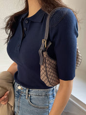 Beatrix Chandon | Ribbed Collared Polo Top For Women