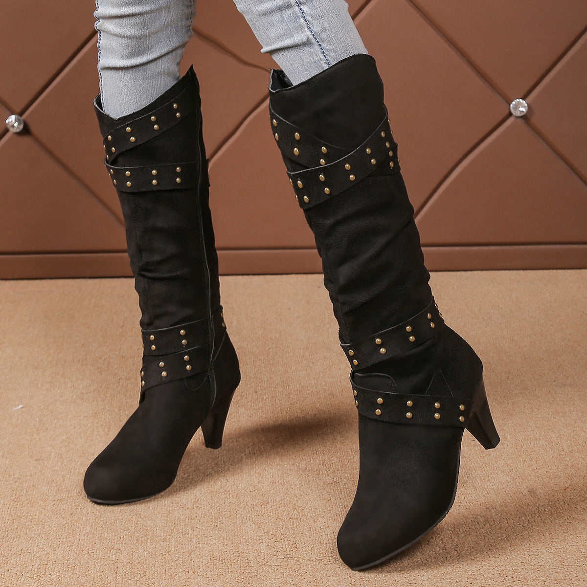 Beatrice Lombard | Rivet Cross-Strap Cowboy Boots For Women