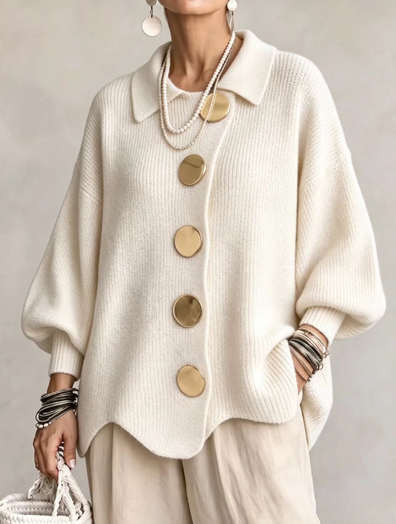 Gentry Colewood | Scalloped Hem Collared Button Cardigan For Women