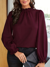 Cosette Vaillant | Rust Ruffled Blouse With Puff Sleeves For Women
