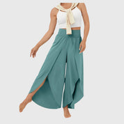 Colette Deveraux | Teal Wide-Leg Split Pants with High Waist