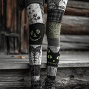 Vivienne Hartley | Patchwork Cat & Skull Print Leggings For Women