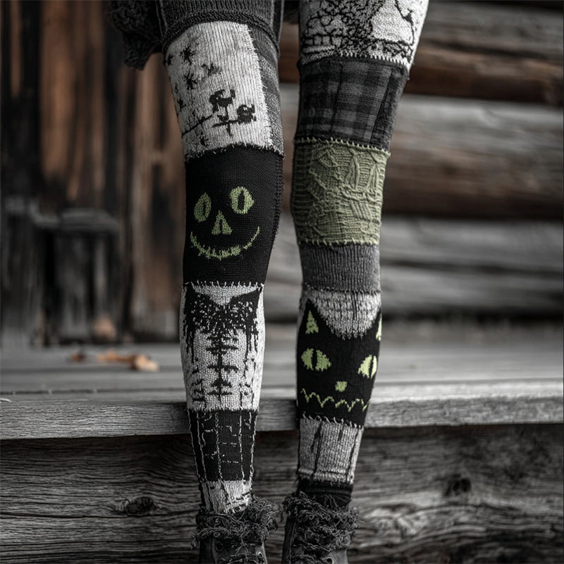 Vivienne Hartley | Patchwork Cat & Skull Print Leggings For Women