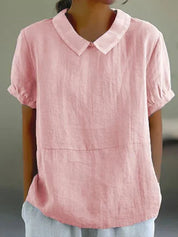 Roseline Hartbourne | Sky Blue Peter Pan Collar Linen-Look Top