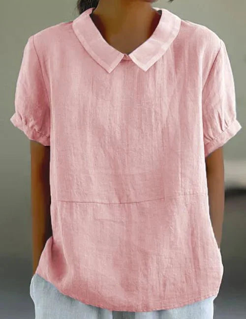 Roseline Hartbourne | Sky Blue Peter Pan Collar Linen-Look Top