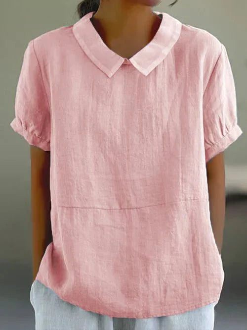 Roseline Hartbourne | Sky Blue Peter Pan Collar Linen-Look Top
