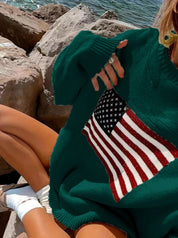 Tara Winsfield | American Flag Crew-Neck Pullover Sweater For Women
