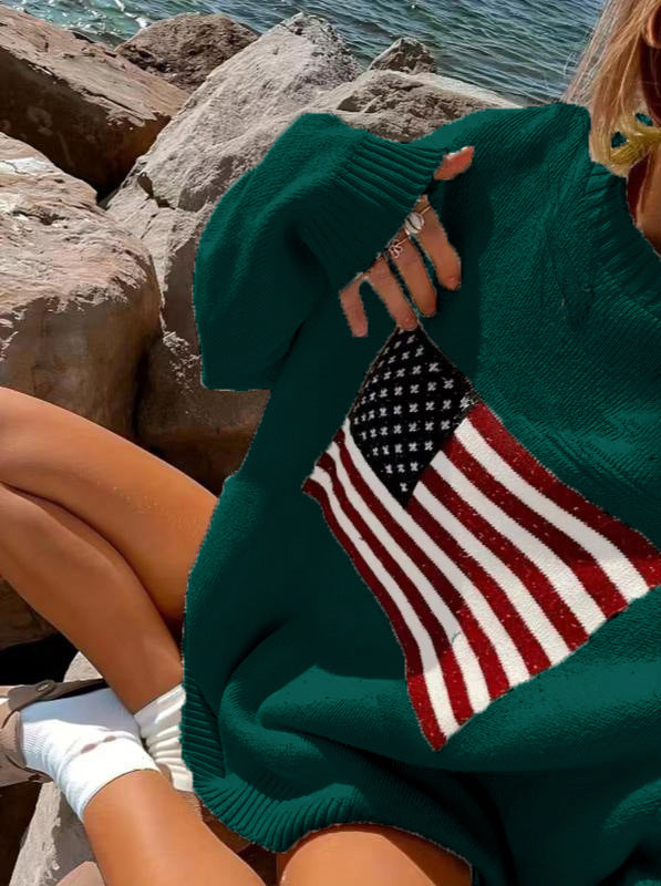 Tara Winsfield | American Flag Crew-Neck Pullover Sweater For Women