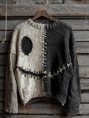 Marceline Duvall | Halloween Cat Print Chunky Knit Sweater For Women