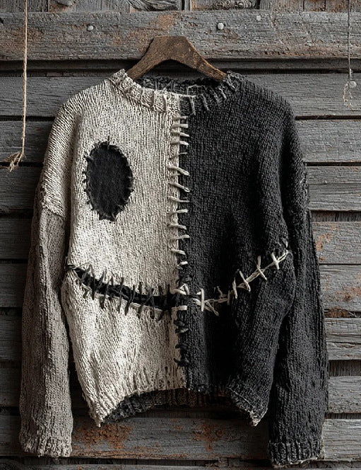 Marceline Duvall | Halloween Cat Print Chunky Knit Sweater For Women