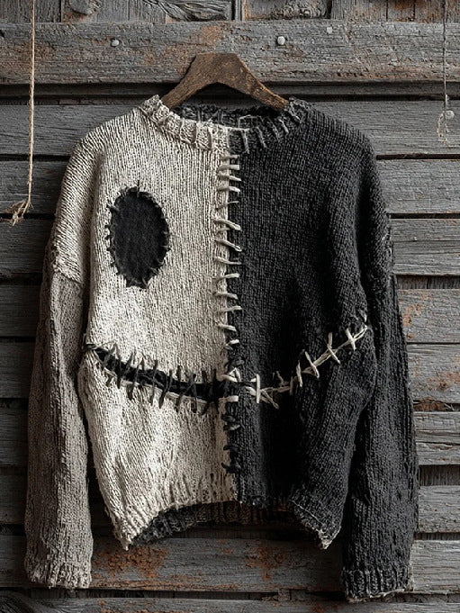 Marceline Duvall | Halloween Cat Print Chunky Knit Sweater For Women