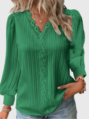 Céleste Fontaine | Yellow Lace Trim V-Neck Pullover Blouse