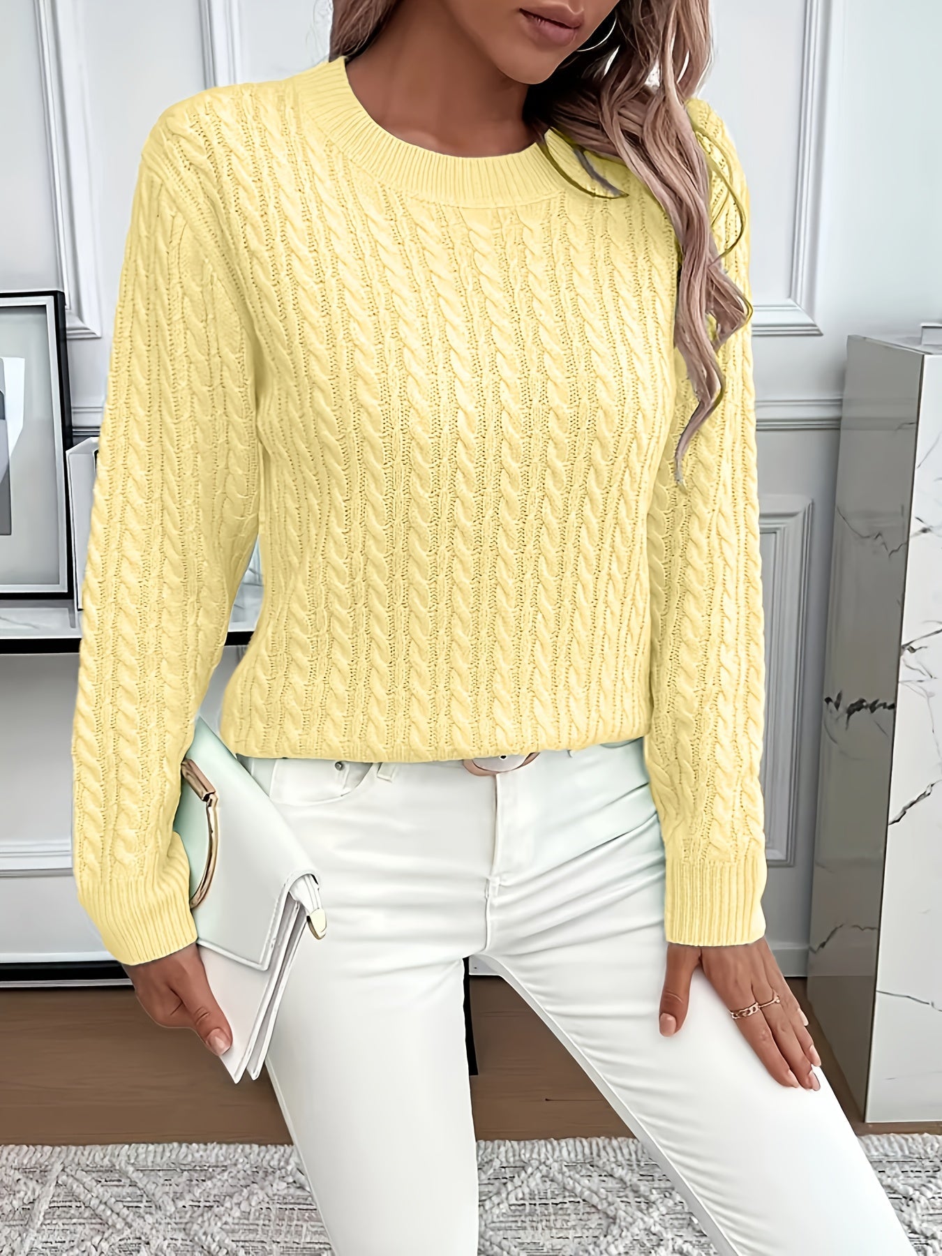 Simone Aldridge | Cable-Knit Round Neck Sweater For Women