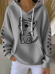 Natalie Fairchild | Cat Print Waffle Hoodie For Women