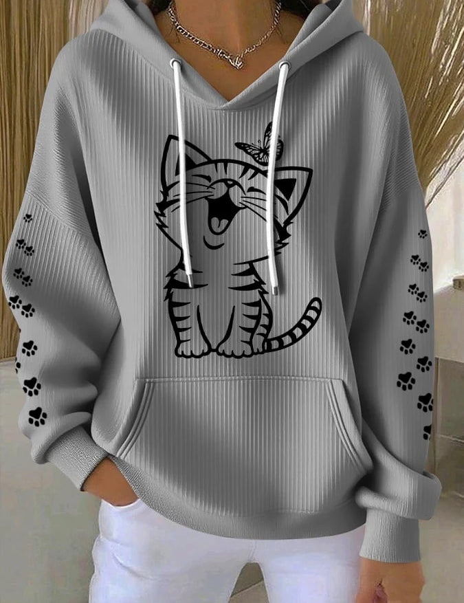 Natalie Fairchild | Cat Print Waffle Hoodie For Women