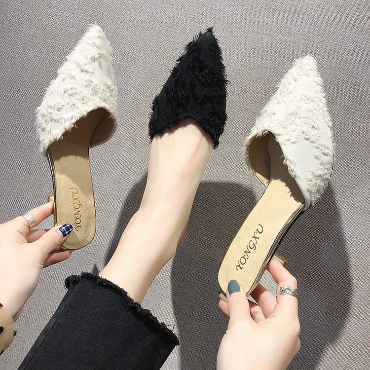 Kinsley Malwell | Fluffy Pointed Toe Mule Heels For Women