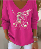 Renata Castellane | Halloween Pumpkin Embroidered V-Neck Sweater For Women
