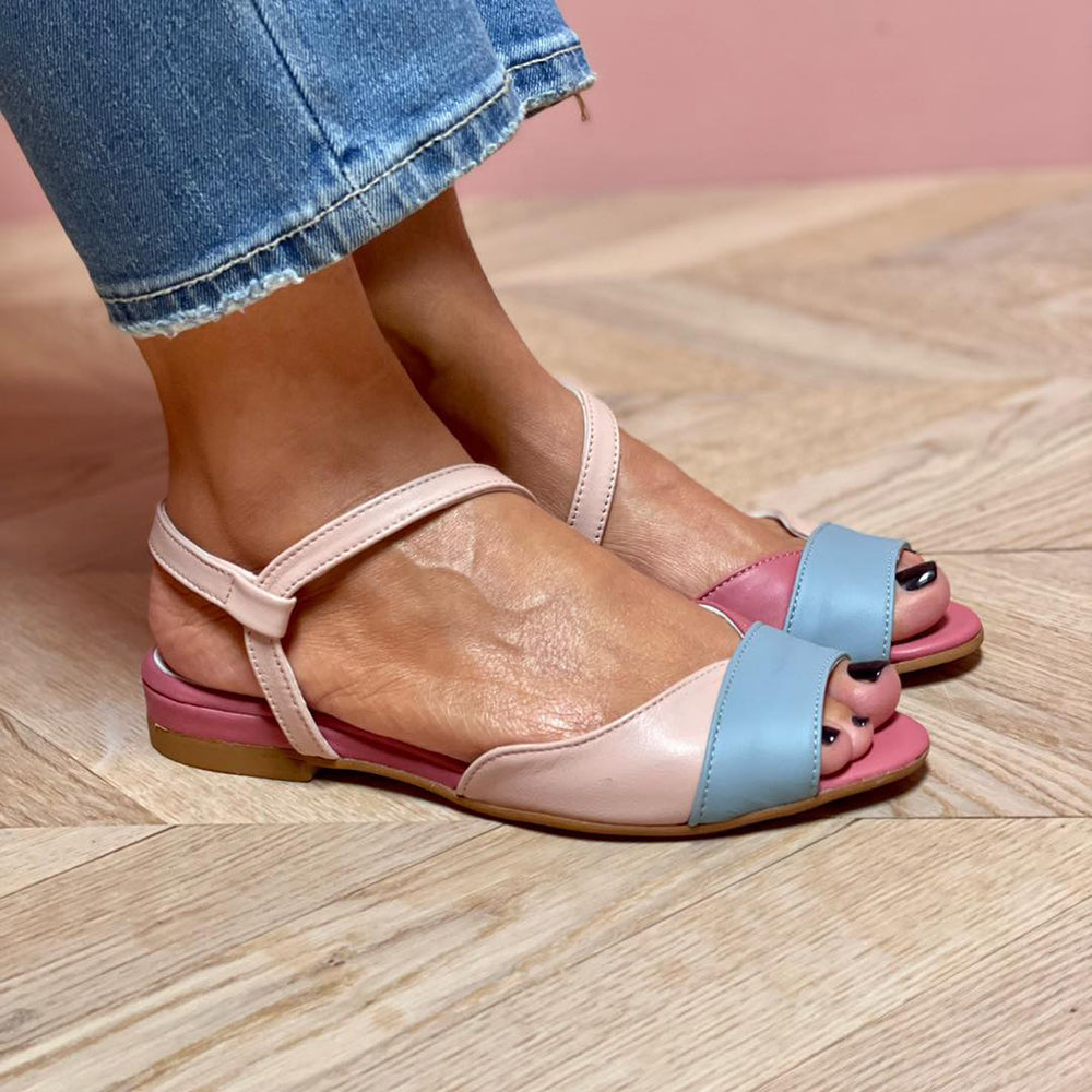 Natasha Delorme | Asymmetrical Color Block Flat Sandals