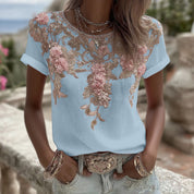 Adriana Castellano | Embroidered Floral Round Neck Top For Women