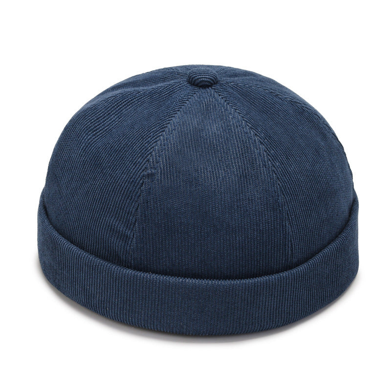 Corduroy Brimless Skull Cap Hat - Navy Blue