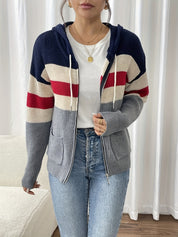 Harriet Devon | Colour-Block Zip Hoodie With Ribbed Knit For Women