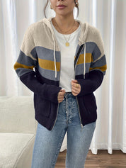 Harriet Devon | Colour-Block Zip Hoodie With Ribbed Knit For Women