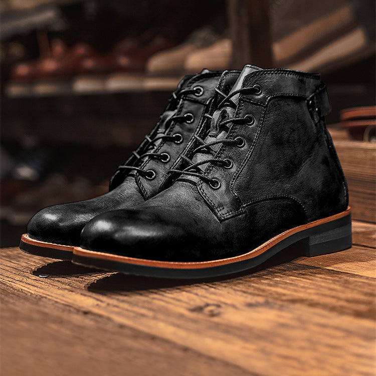 Heath Fenfield | Burnished Leather-Look Lace-Up Ankle Boots For Men
