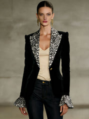 Henny Sungate | Leopard Lapel Flared Cuff Velvet Blazer For Women