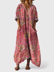 Flavia Rosebourne | Bohemian Ethnic Print Maxi Dress with Pockets