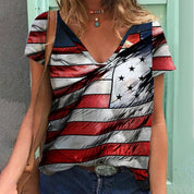 Darcy Winsmore | Vintage Stars Print V-Neck T-Shirt For Women