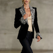 Henny Sungate | Leopard Lapel Flared Cuff Velvet Blazer For Women